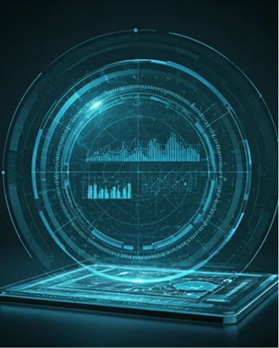 Holographic digital analytics visualisation representing Shopify data architecture